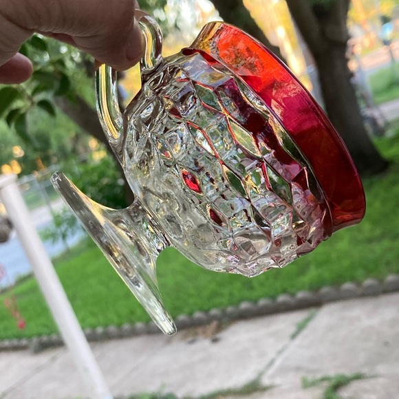 🔥💥 (2)VINTAGE Tiffin KING’S CROWN CRANBERRY RED Footed Punch Cups RARE FIND💥 - Picture 4 of 7